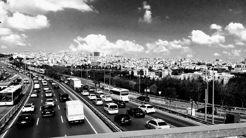 High angle view of traffic on road in city