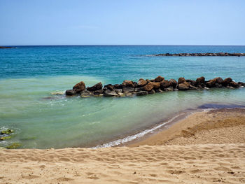 Scenic view of sea against clear sky