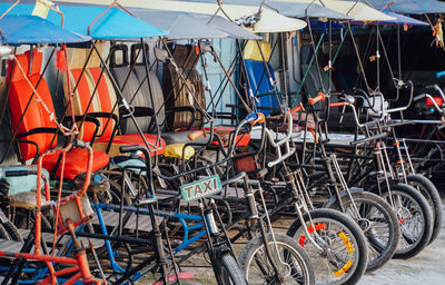 Bicycles parked on street