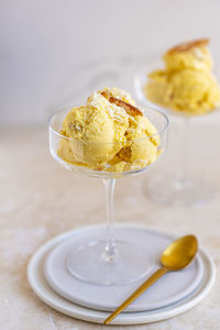 Close-up of ice cream on table