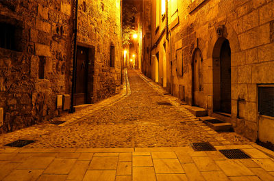 Narrow street between buildings at night