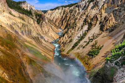 Panoramic view from waterfall in canyon