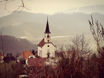 Panoramic view of buildings and trees against sky