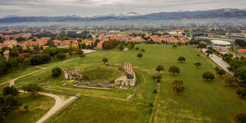 High angle view of townscape against sky