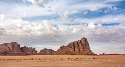 Rock formations in desert against sky wadi rum