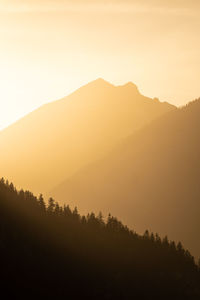 Scenic view of silhouette mountains against sky at sunset