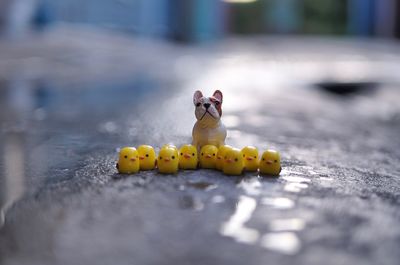 Close-up of yellow toy on table