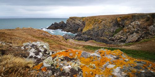 Scenic view of sea against sky - brittany cliff landscape in summer