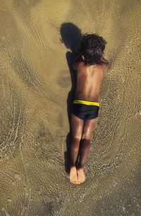 High angle view of woman on beach