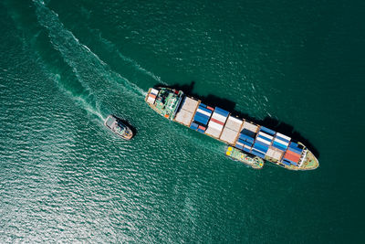 High angle view of boat in sea