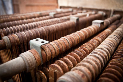 Close-up of rusty metallic iron rods