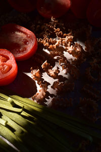 High angle view of meat on table