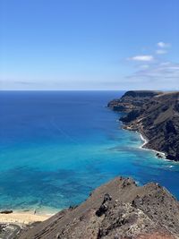 Scenic view of sea against blue sky