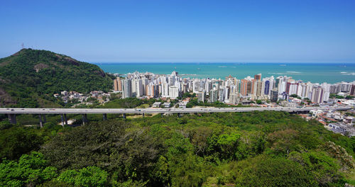 Panoramic  view of vitoria metropolitan region with terceira ponte bridge, espirito santo, brazil