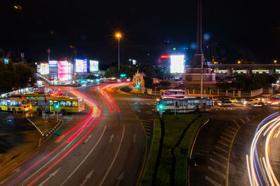 Light trails on city street at night