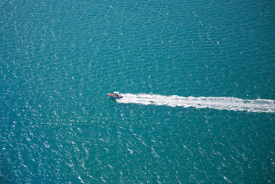 High angle view of ship in sea