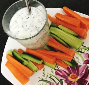 High angle view of meal served in plate