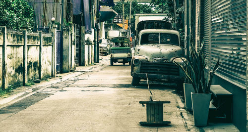 Empty walkway along walls