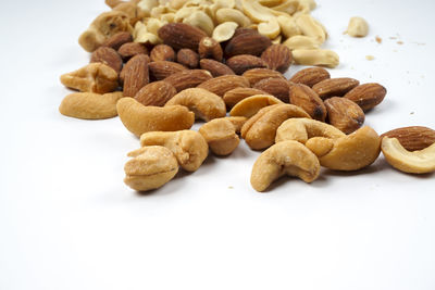 Close-up of cookies against white background