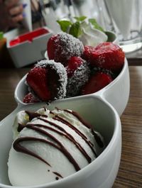 Close-up of dessert in plate on table