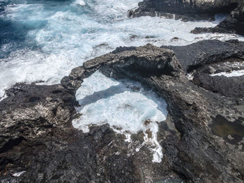 High angle view of rocks in sea