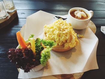 Close-up of food served on table