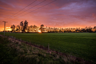 Scenic view of field against sky during sunset