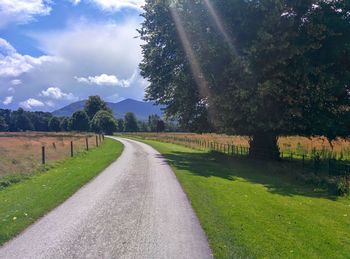 Dirt road passing through field