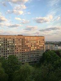 Exterior of buildings against blue sky