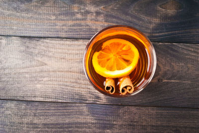 High angle view of orange on table