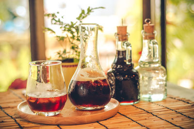 Close-up of drinks on table