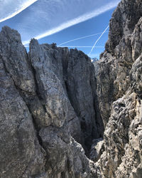 Low angle view of rock formation against sky