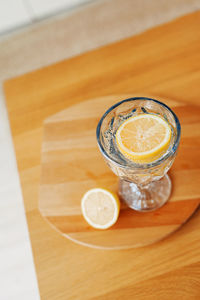 High angle view of drink on table