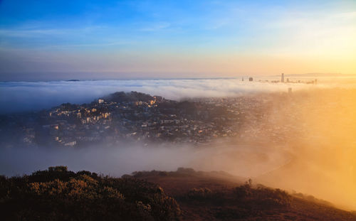 Morning fog at downtown san francisco, california