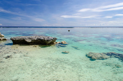 Scenic view of sea against blue sky