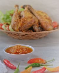 Close-up of food in plate on table