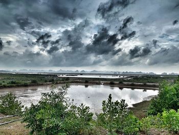 Scenic view of lake against sky