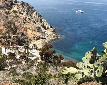 High angle view of bay and rocks