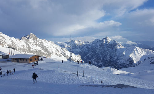 Snowcapped mountains against sky