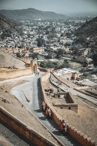 High angle view of townscape against sky