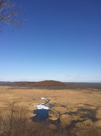 Scenic view of desert against blue sky