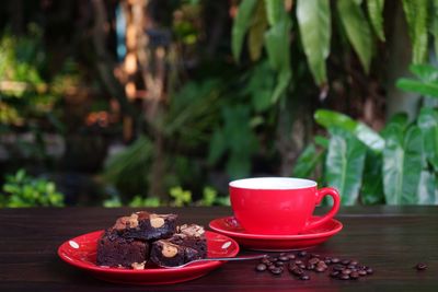 Close-up of coffee cup on table