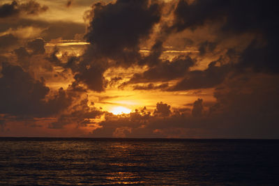 Scenic view of sea against dramatic sky