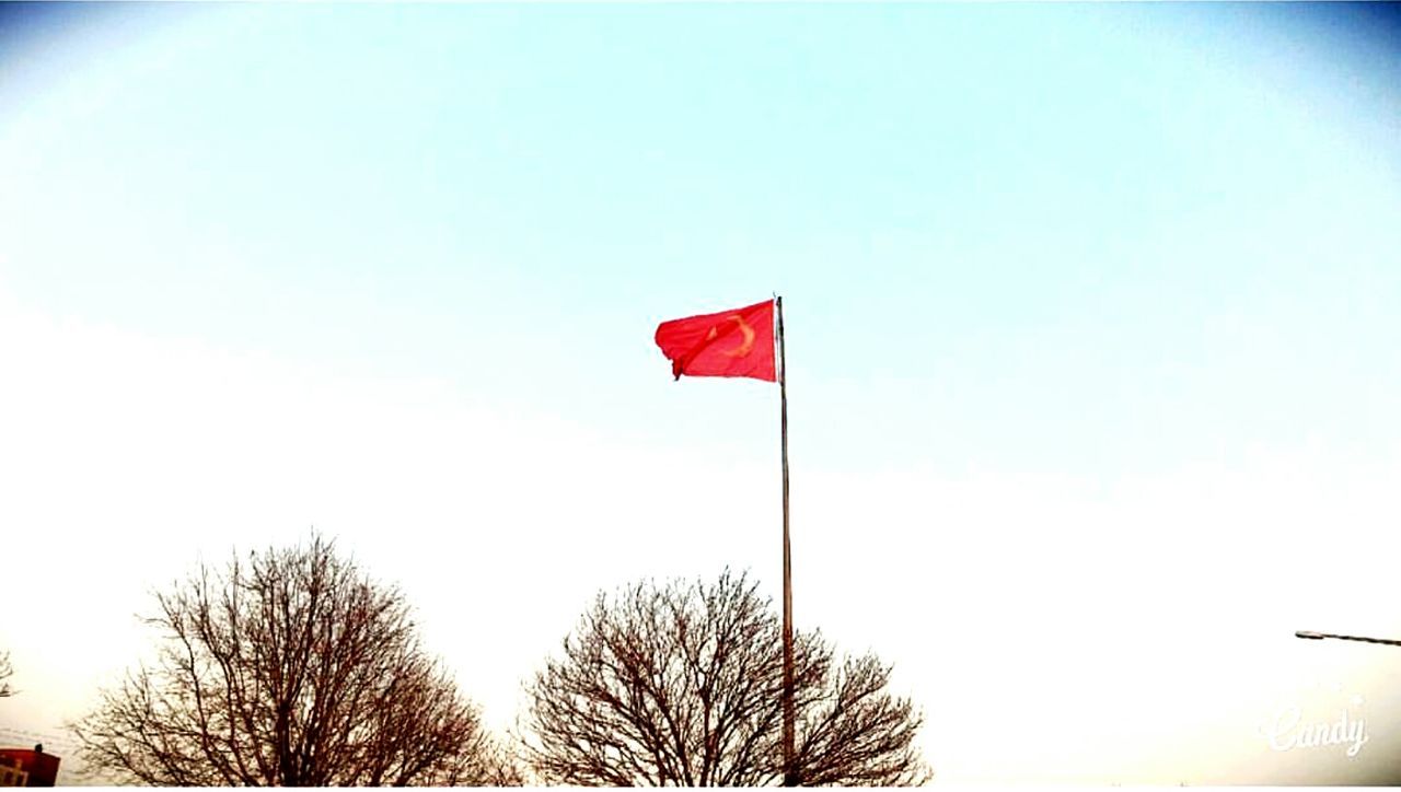 LOW ANGLE VIEW OF FLAGS AGAINST SKY