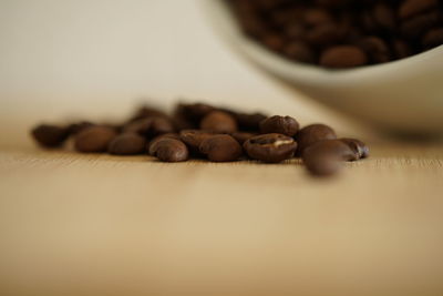 Close-up of coffee beans on table