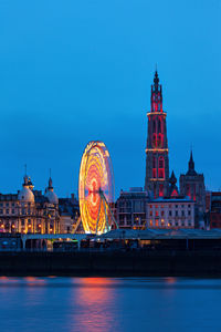 Illuminated buildings in city