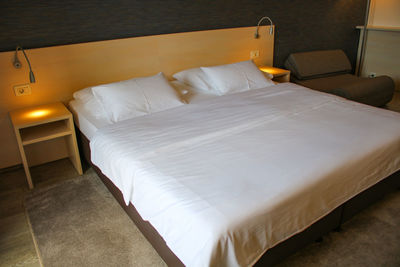 High angle view of hotel on bed at home