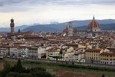 High angle view of buildings in city