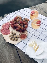 High angle view of breakfast on table
