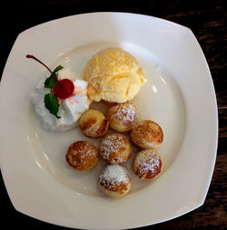 High angle view of breakfast in plate on table